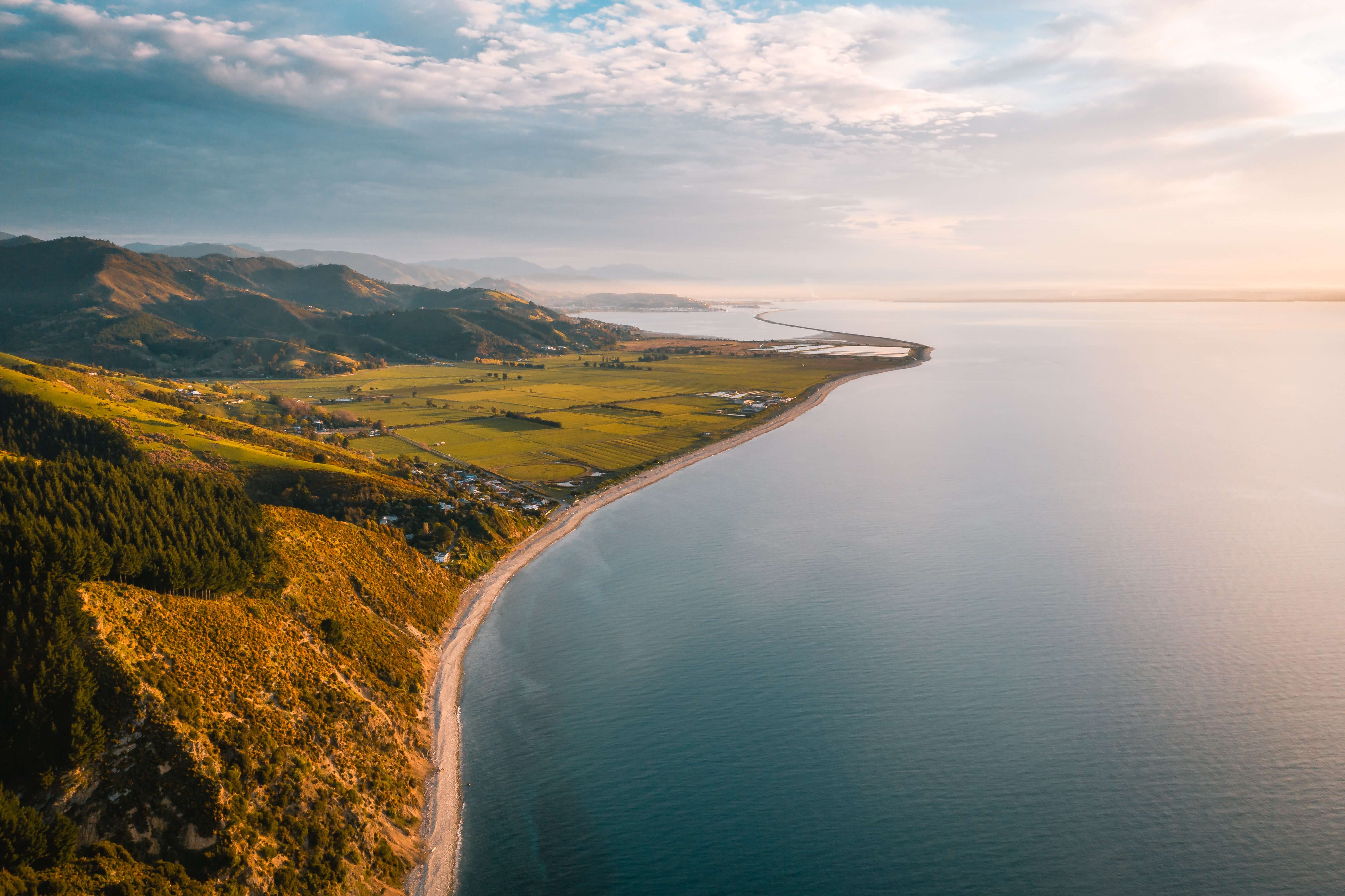 Image taken from the sky of tranquil beach and forest in Nelsons Abel Tasman